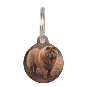 Placa Para Mascotas Chow Chow en otoño inspira caída de hojas