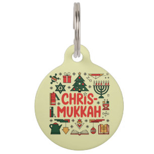 Placa Para Mascotas Chrismukkah Hanukkah Navidades judío Religioso