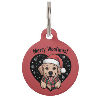 Placa Para Mascotas Christmas Golden Retriever - Santa Dog