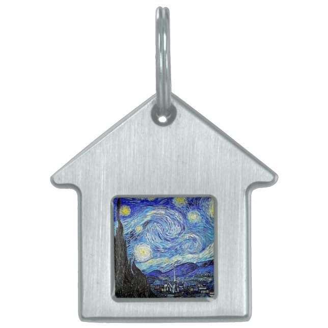 Placa Para Mascotas Cielo Antiguo Noche Estrellada (Frente)