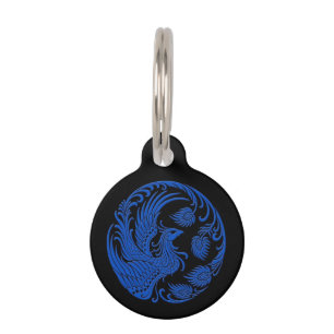 Placa Para Mascotas Círculo azul tradicional de Phoenix en negro