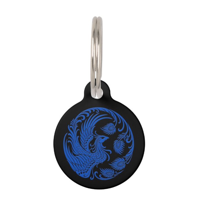 Placa Para Mascotas Círculo azul tradicional de Phoenix en negro (Anverso)