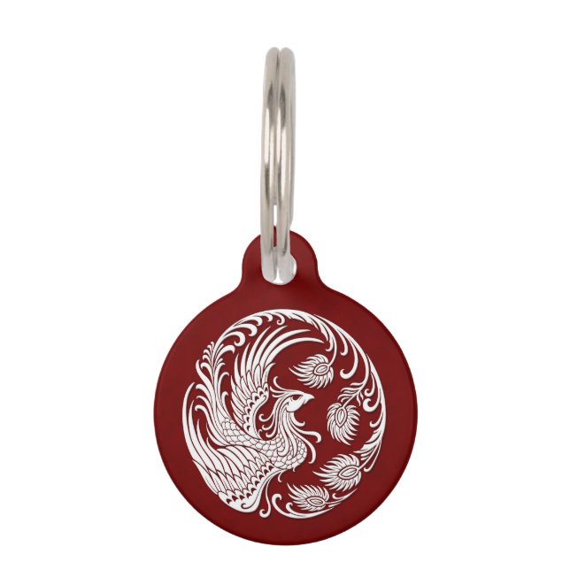 Placa Para Mascotas Círculo blanco tradicional de Phoenix en rojo (Anverso)