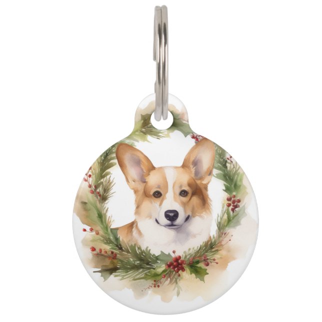 Placa Para Mascotas Círculo de Navidad de Corgi Perro festivo (Anverso)