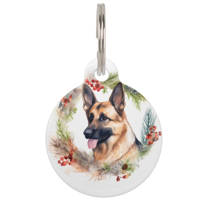Placa Para Mascotas Círculo navideño de Pastor Alemán Perro festivo (Anverso)