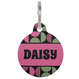 Placa Para Mascotas Círculos retro/medio siglo rosa y verde