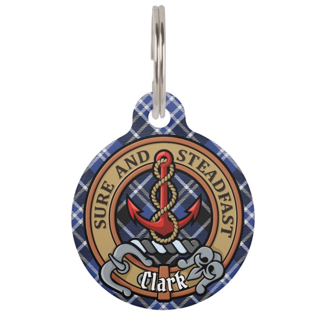 Placa Para Mascotas Clan Clark Escudo por Tartán (Anverso)