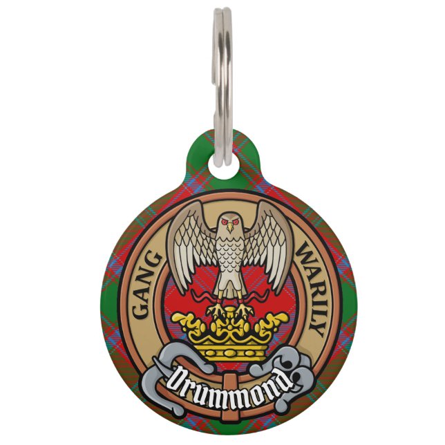 Placa Para Mascotas Clan Drummond Escudo sobre Tartán (Anverso)