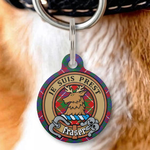 Placa Para Mascotas Clan Fraser de Lovat Cresta sobre Tartán