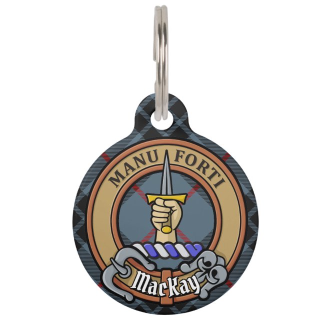 Placa Para Mascotas Clan MacKay Escudo sobre Blue Tartán (Anverso)
