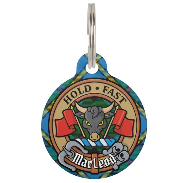 Placa Para Mascotas Clan MacLeod Escudo sobre la caza de tartán (Anverso)