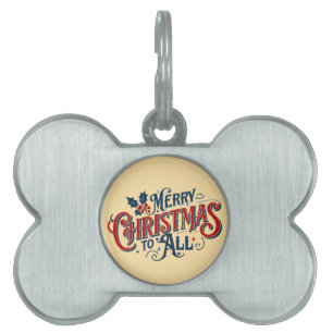 Placa Para Mascotas Clásica Feliz Navidad a todo el arte festivo
