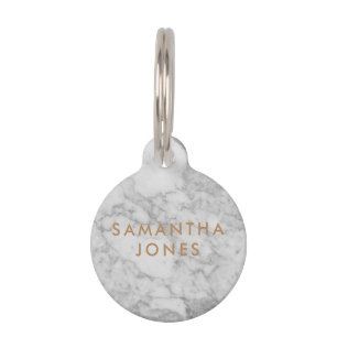 Placa Para Mascotas Clásico de oro de mármol blanco de Carrara persona
