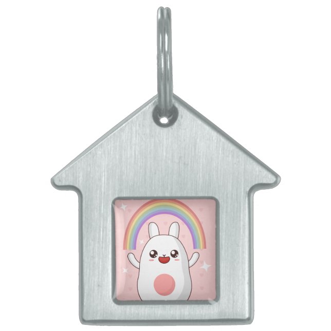 Placa Para Mascotas Clísico arcoiris de Kawaii (Frente)
