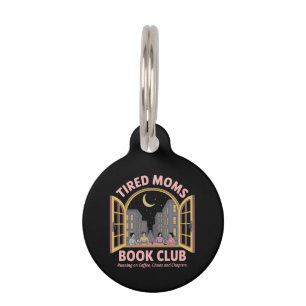Placa Para Mascotas Club De Libros De Madres Cansadas En Café Y Caos