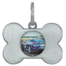 Placa Para Mascotas Coche de carreras azul