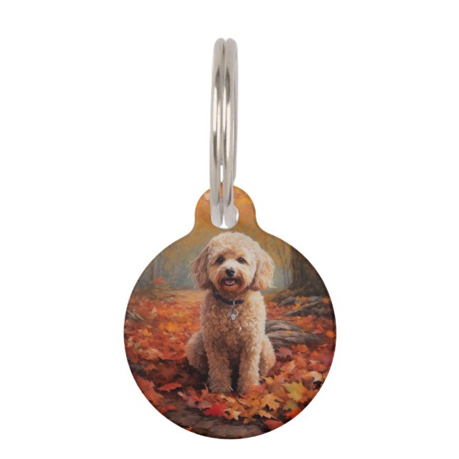 Placa Para Mascotas Cockapoo en otoño inspira caída de hojas (Anverso)