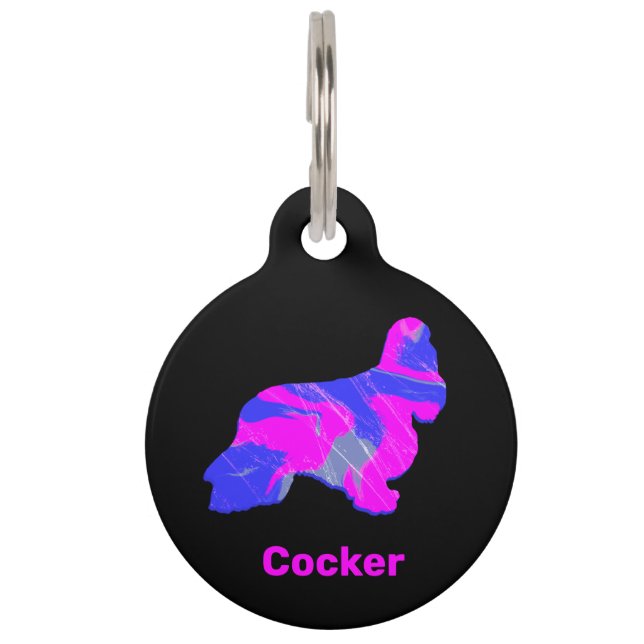 Placa Para Mascotas Cocker Spaniel Cachorro Cachorro Rosa caliente y A (Anverso)