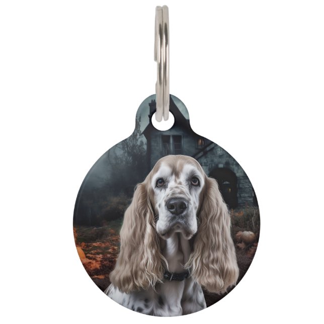 Placa Para Mascotas Cocker Spaniel de Halloween aterrador (Anverso)