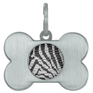 Placa Para Mascotas Código binario de cebra negra y blanca