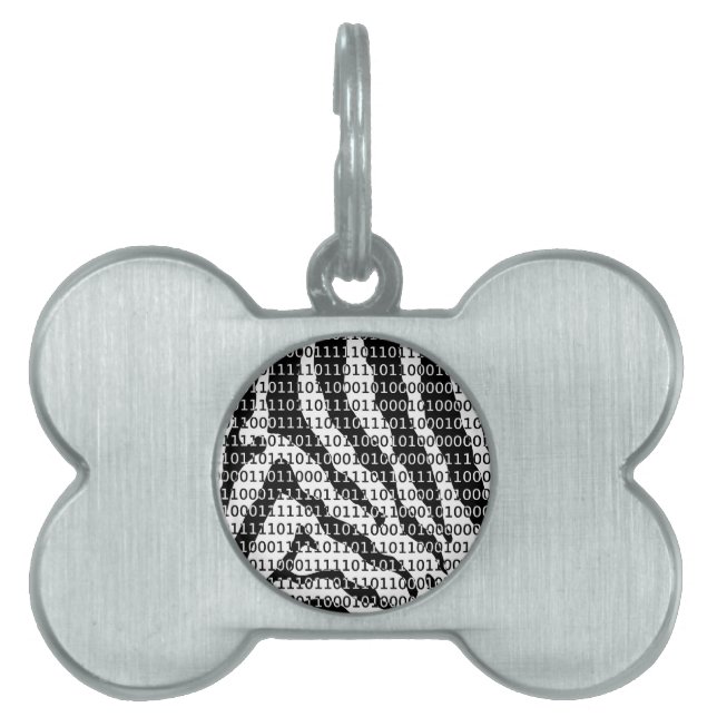 Placa Para Mascotas Código binario de cebra negra y blanca (Frente)