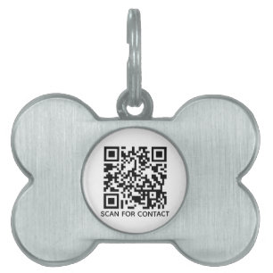Placa Para Mascotas Código QR blanco escaneado información de contacto