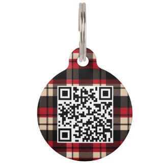 Placa Para Mascotas Código QR de Cuadro Escocés Personalizado