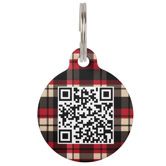 Placa Para Mascotas Código QR de Cuadro Escocés Personalizado (Anverso)