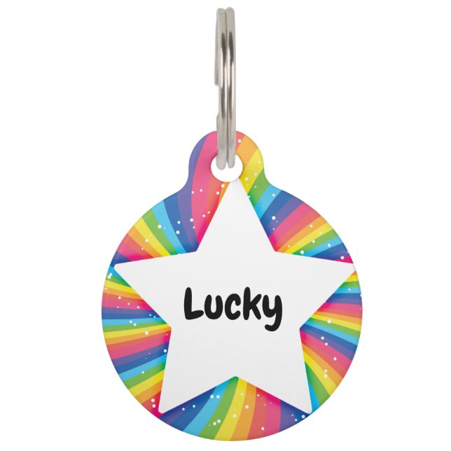 Placa Para Mascotas Código QR del arcoiris de estrella (Anverso)