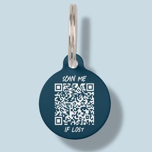 Placa Para Mascotas Código QR del Personalizado azul de la marina Bu