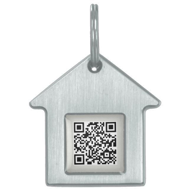 Placa Para Mascotas Código QR | Gato de perro moderno grisáceo escanea (Frente)