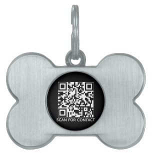 Placa Para Mascotas Código QR negro escaneado información de contacto