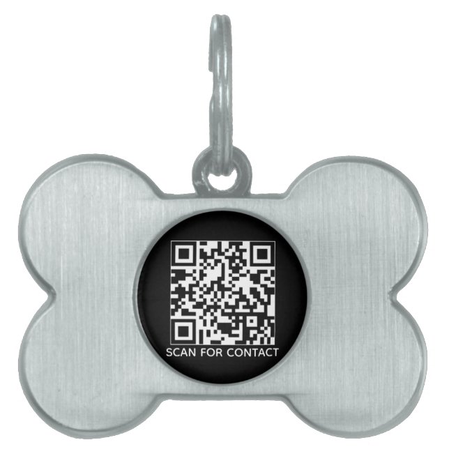 Placa Para Mascotas Código QR negro escaneado información de contacto  (Frente)