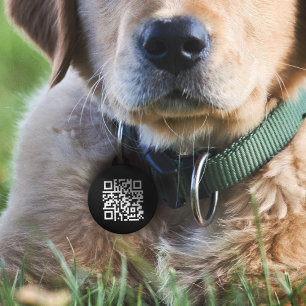 Placa Para Mascotas Código QR   Negro moderno escaneado si se pierde