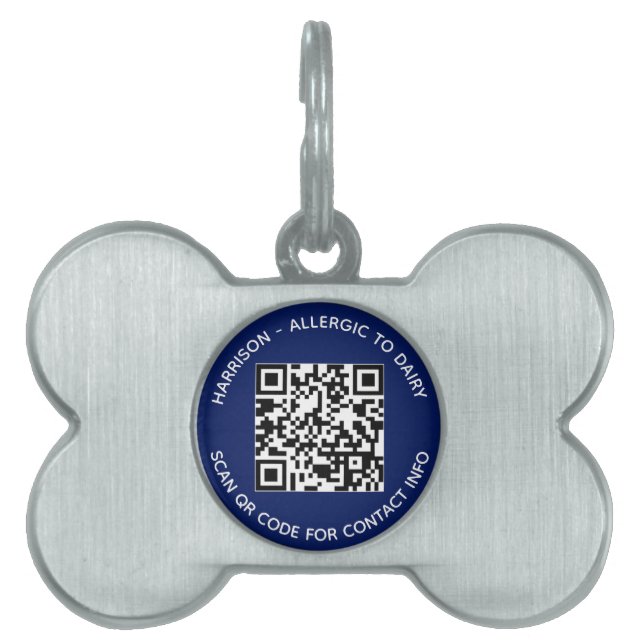 Placa Para Mascotas Código QR personalizado de información sin contact (Frente)