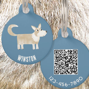 Placa Para Mascotas Código QR personalizado de perro de Corgi