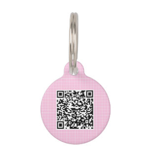Placa Para Mascotas Código QR personalizado Patrón de cuadrícula rosad