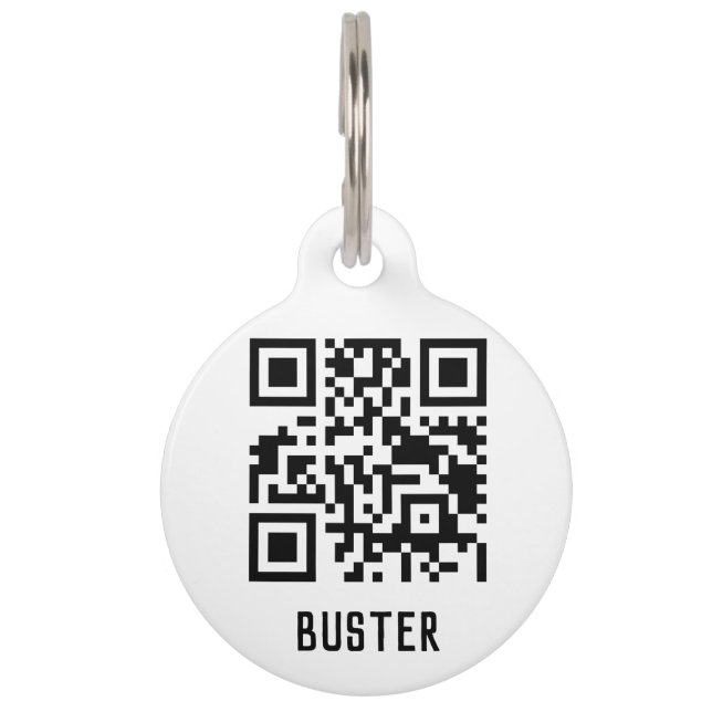 Placa Para Mascotas Código QR sencillo con nombre (Anverso)
