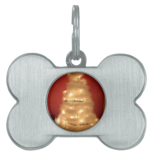Placa Para Mascotas Colección decorada de árbol de Navidad blanco (Frente)