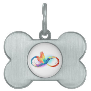 Placa Para Mascotas Colibrí arcoiris con símbolo Infinity