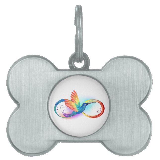 Placa Para Mascotas Colibrí arcoiris con símbolo Infinity (Frente)