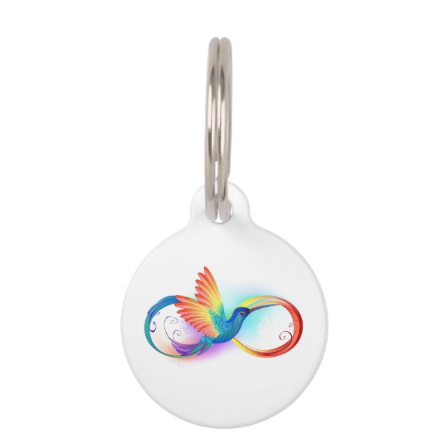 Placa Para Mascotas Colibrí arcoiris con símbolo Infinity (Anverso)