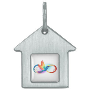 Placa Para Mascotas Colibrí arcoiris con símbolo Infinity