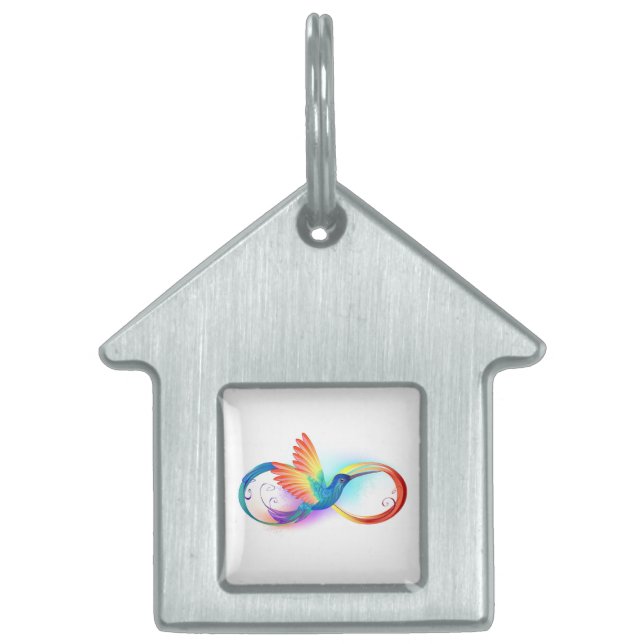 Placa Para Mascotas Colibrí arcoiris con símbolo Infinity (Frente)