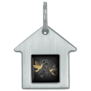 Placa Para Mascotas Colibrí negro y dorado