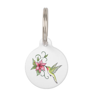 Placa Para Mascotas Colibrí y flor