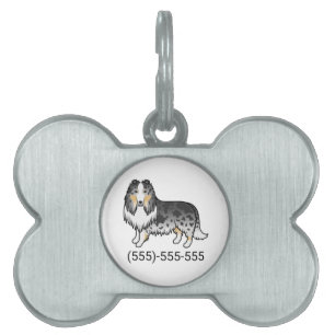 Placa Para Mascotas Collie Áspero Blue Merle Perro & Número de Teléfon
