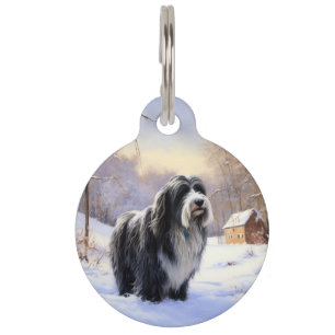 Placa Para Mascotas Collie Barbudo Deja que nieve Navidad