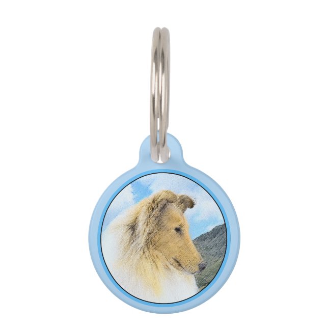 Placa Para Mascotas Collie in Mountains (Rough) Pintura - Perro Art (Anverso)