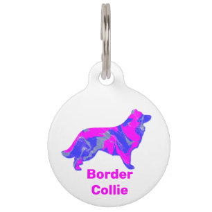 Placa Para Mascotas Color de borde Perro blanco rosado caliente